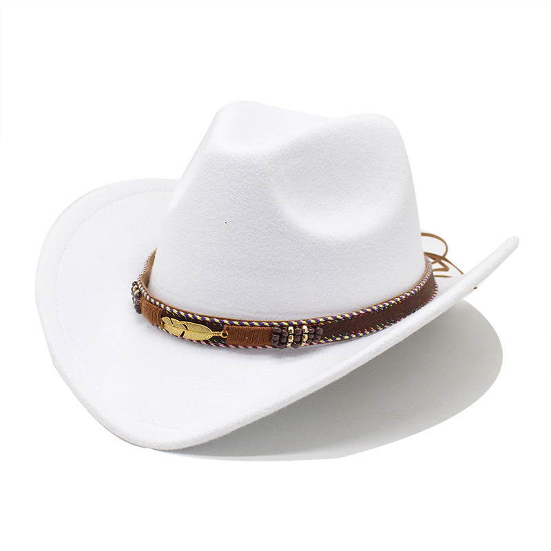 Walter White Fedora Tibetan Top Hat Metal Feather Western Cowboy Top Hat Men Female Cap Felt Cap