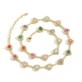 Zircon necklace colorful heart-shaped tennis chain adjustable