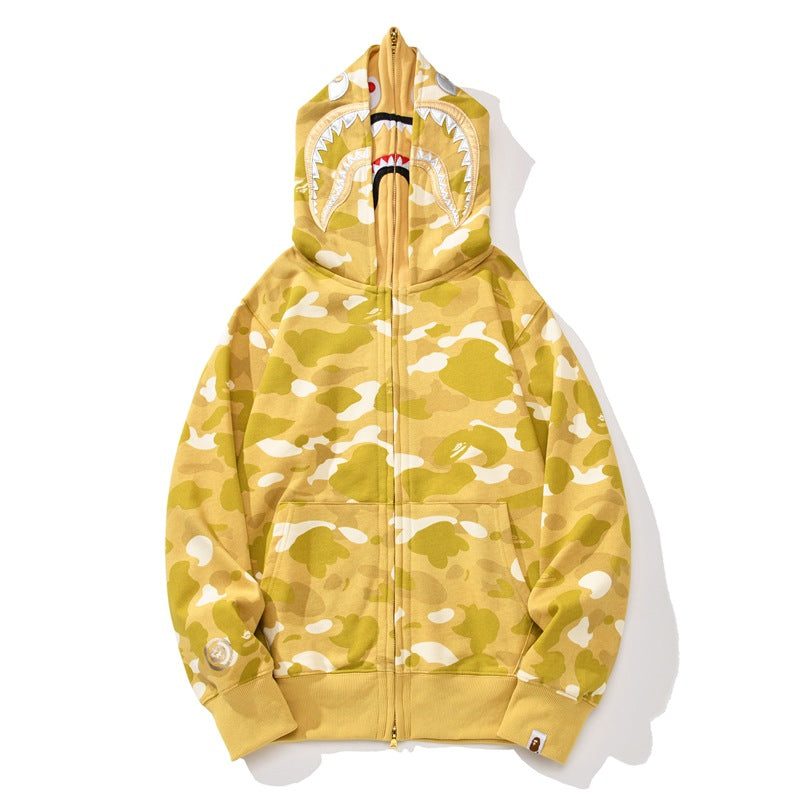 Bathing Ape Hoodie Shark Double Hood Camo Hooded Zip Cardigan Sweater