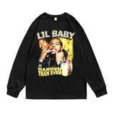 Rock Star T Shirt Printed round Neck T-shirt Long Sleeve Loose Cotton