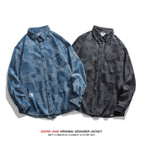 Men Long-Sleeved Shirt Spring Green Denim Shirt Men Loose Casual Shirt