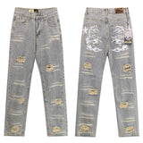 HS jeans Ripped and Repaired: Vintage Washed Denim Jeans with Distressed Style