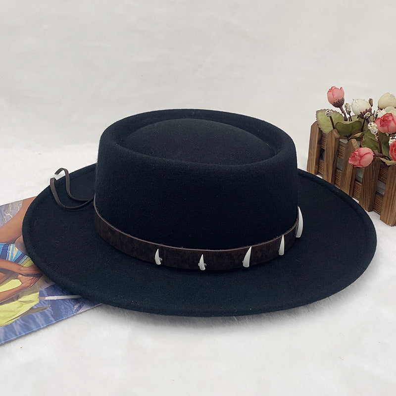 Walter White Fedora Ivory Decoration Men and Women Wool Felt Autumn and Winter Cowboy Hat