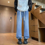 Unisex Jeans Vintage Elastic Waist Jeans Spring Loose Straight Pants