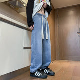 Unisex Jeans Vintage Elastic Waist Jeans Spring Loose Straight Pants