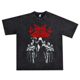 Rock Star T Shirt Dark Funeral Band Washed Distressed T-shirt Short Sleeve Men and Women Loose