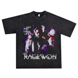 Rock Star T Shirt Raekwon Printed T-shirt Short Sleeve Loose Washed-out Distressed Men and Women