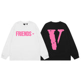 Vlone Sweatshirts Autumn and Winter Pink Big V Letter Crew Neck