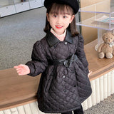 Girl Jacket Girls Padded Cotton Clothes Pu Leather Stitching Quilted