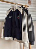 Unisex Baseball Jersey Spring and Autumn Vintage Loose Stand-Up Collar Embroidered Sweater
