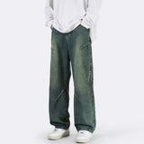 Unisex Jeans Vintage Blue Wide Leg Jeans Loose Straight