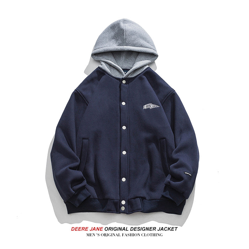 Men's Baseball Jacket Spring Hooded Baseball Uniform Men's Spring and Autumn Loose Versatile Casual Jacket Coat