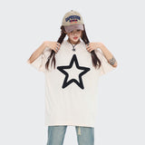 After Prom Shirt Star Letters High-Density Embroidered Cotton T-shirt Drop-Shoulder Short Sleeve T-shirt