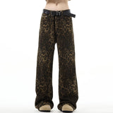 Unisex Jeans Retro Leopard Jeans Men's and Women's Straight Loose Casual Pants