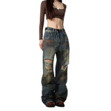 Unisex Jeans Vintage Wash Wide Leg Jeans Straight Pants