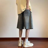 Unisex Jeans Star Pattern Denim Shorts Loose Straight