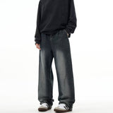 Unisex Jeans Vintage Wash Loose Jeans Straight Wide Leg Pants Oversize Casual Pants