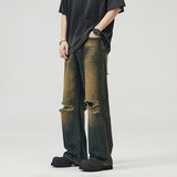 Unisex Jeans Ripped Jeans Straight Loose Wash Old