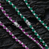 Zircon necklace three-prong colorful mixed tennis chain