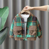 Boy Jacket Boys' Plaid Jacket Spring and Autumn Baby Spring Outfit Clothes Korean Coat Handsome