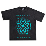 Rock Star T Shirt Washed Distressed T-shirt Short Sleeve Cotton Men and Women Loose