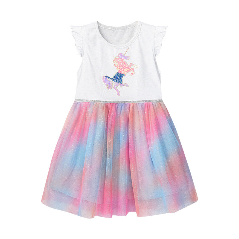 Girl Dress Summer Girls' Veil Dress Dress Sequin Embroider Mesh Princess Dress