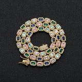 Zircon necklace mixed color rectangular zircon single row chain