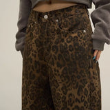 Unisex Jeans Vintage Leopard Jeans Loose Wide Leg Pants
