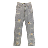 HS jeans Ripped and Repaired: Vintage Washed Denim Jeans with Distressed Style