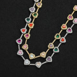 Zircon necklace colorful heart-shaped tennis chain adjustable