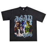 Rock Star T Shirt Street Washed Distressed T-shirt Short Sleeve Loose