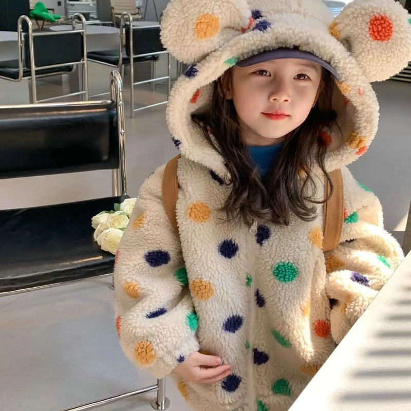 Girl Jacket Girls' Coat Rainbow Dot Hooded