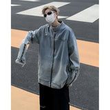 Unisex Baseball Jersey Washed Old Denim Jacket