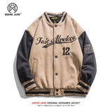 Men Baseball Jacket Spring Colorblock Baseball Uniform Coat Men Loose Retro Vintage