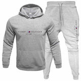 Tommy T Hoodie Fall Winter Men Fleece-Lined Hoodie Suit Printing Solid Color Hoodie Sports