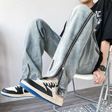 Unisex Jeans High Street Split Straight Pants