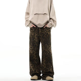 Unisex Jeans Retro Leopard Jeans Men's and Women's Straight Loose Casual Pants