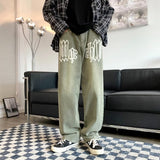 Unisex Jeans Vintage Foam Printed Jeans Loose Large Size Straight Wide Leg Pants Trousers