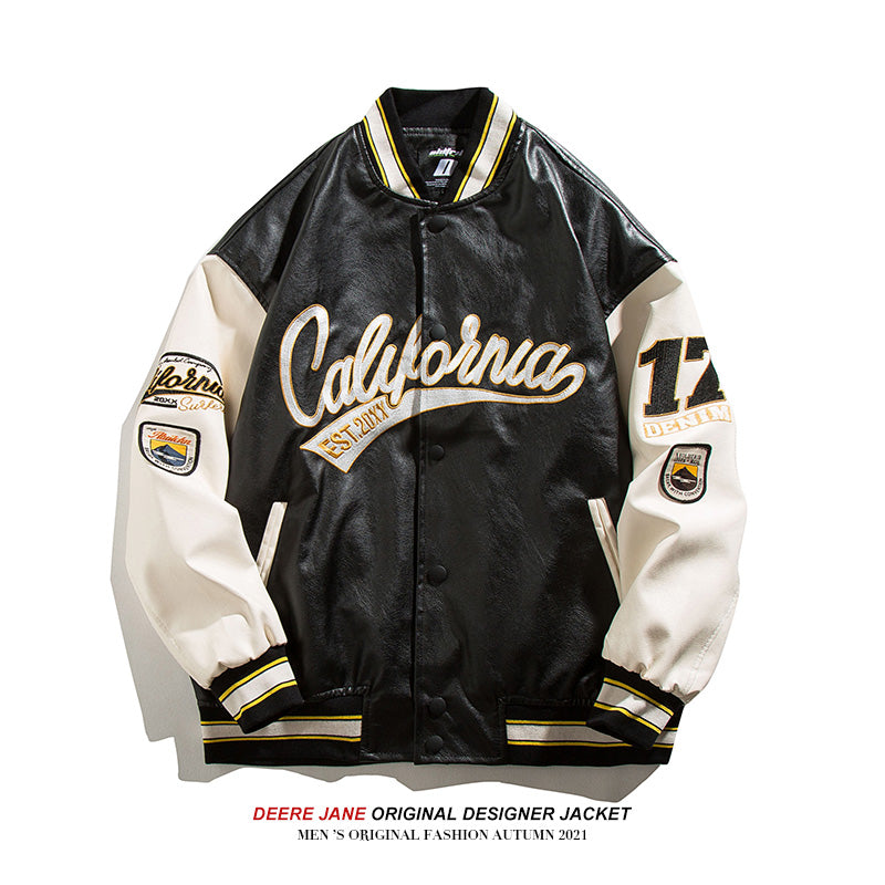 Men's Baseball Jacket Spring Leather Baseball Jacket Men's Vintage Loose Casual Leather Clothing Jacket