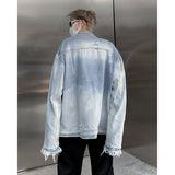 Unisex Baseball Jersey Washed Old Denim Jacket