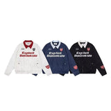 Unisex Baseball Jersey Vintage Jacket Spring Fall Loose Casual Lapel Jacket