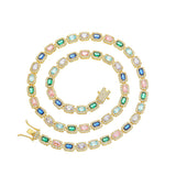 Zircon necklace mixed color rectangular zircon single row chain