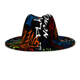 Walter White Fedora Autumn and Winter Tie-Dyed Woolen Hat Jazz Top Hat Male Adult Printing Sunshade
