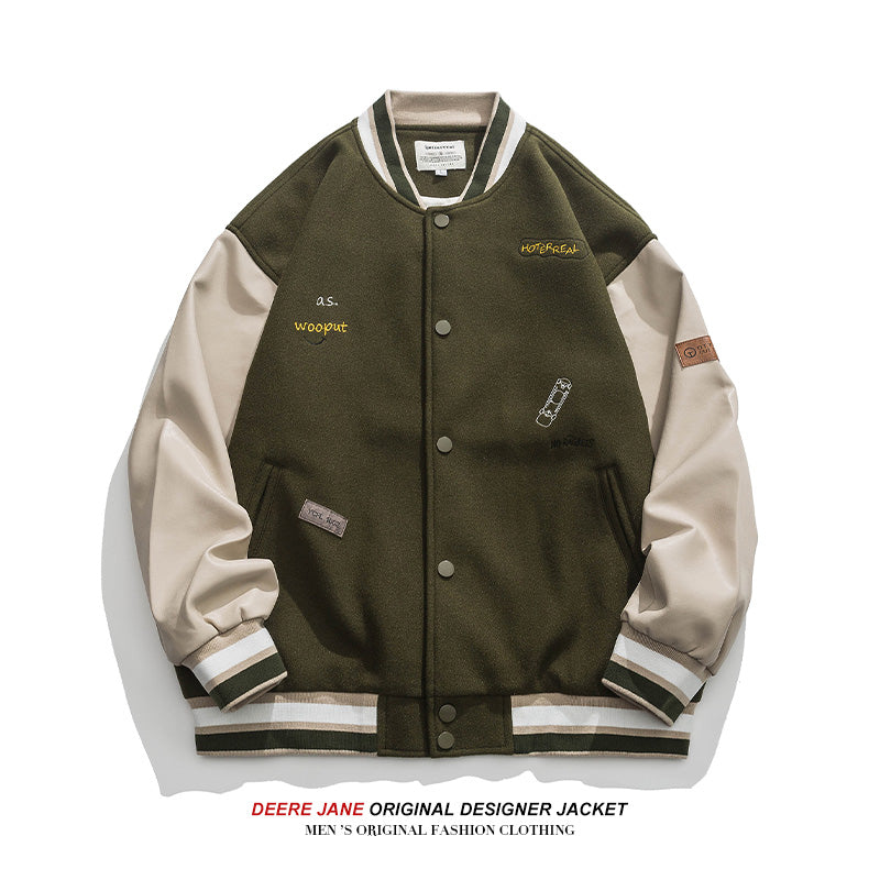 Men Baseball Jacket Spring Baseball Uniform Men's Loose Retro Vintgae Casual Jacket