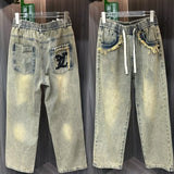 Unisex Jeans Washed Jeans Casual Wide Leg Pants Straight