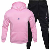 Tommy T Hoodie Fall Winter Men Fleece-Lined Hoodie Suit Printing Solid Color Hoodie Sports