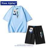Nasa Tracksuit Men's Summer Short Sleeve T-shirt Two-Piece Half Sleeve round Neck Top Youth Casual