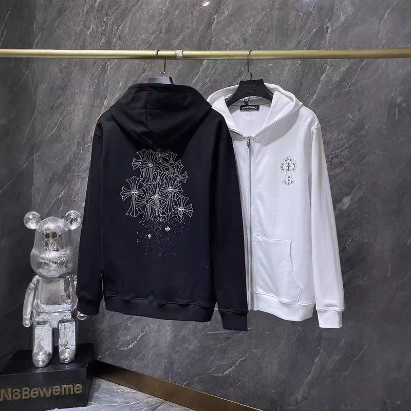 CHH Chrome Heart Hoodie Autumn Winter Crowe Hot Diamond Cross Hooded Sweater Loose