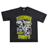 Rock Star T Shirt Band Rock Print Washed Distressed T-shirt Short Sleeve