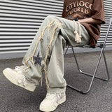 Unisex Jeans Embroidered Jeans Men's Spring and Autumn Vintage Loose Wide Leg Straight Pants